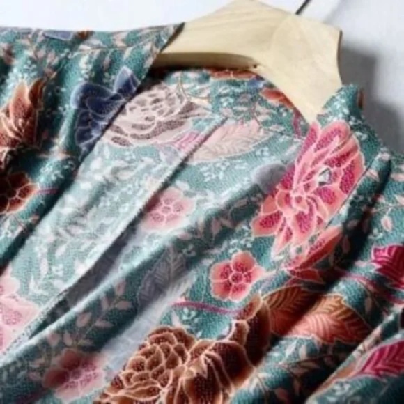 Teal Boho Floral Short Kimono Wrap Coverup Robe - Picture 8 of 14